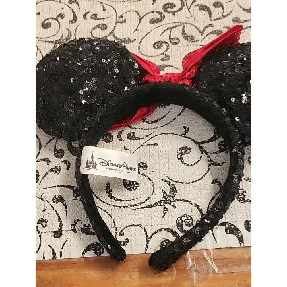 Disney Parks Black and Red Sequin Ear Headband